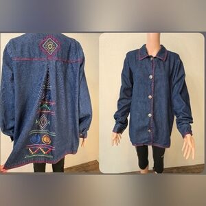 Vtg Bedford Fair Embroidered Southwest Metal Button Loose Fit Jacket Wm'…